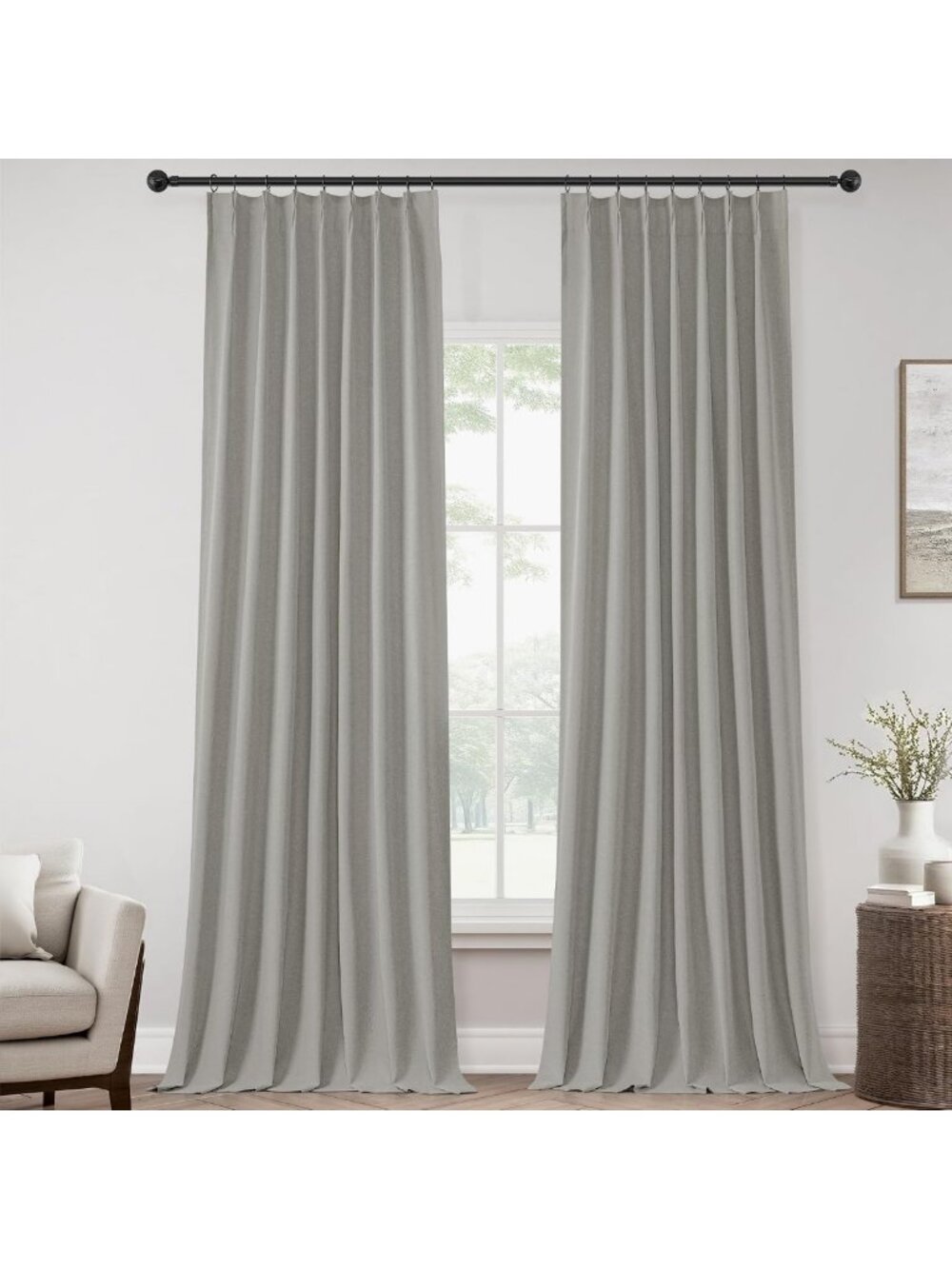 Elegant Grey Pinch Pleated Blackout Curtains - 105" Long, Set of 2 Panels
